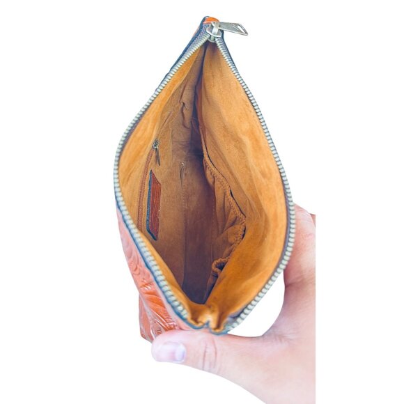 Patricia Nash Valerie Fold-over Wristlet Clutch Handbag Brown Tooled Leather - Picture 5 of 8